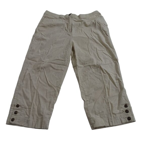 Vintage Cathy Daniels Beige Linen Blend Capri Pants Women Size 12 Button Accents - Picture 1 of 12